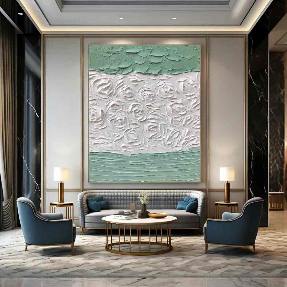 Floral_Green_White_Textured_Abstract_Artwork_VCR9J wall art
